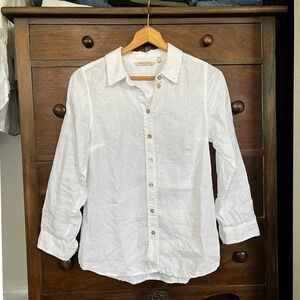 Soft Surroundings Linen Button Down Shirt Womens XS White
